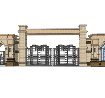 古典小区大门SU模型下载
